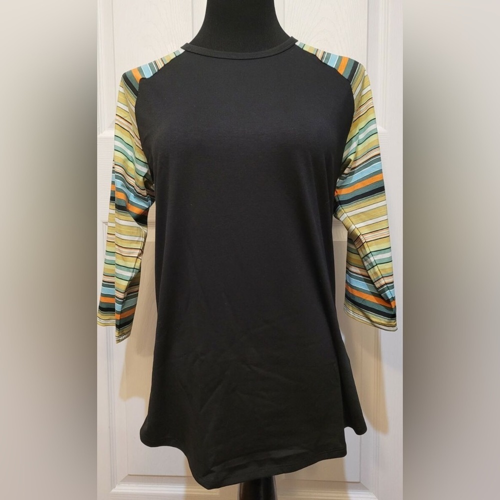 NWT Lularoe Randy Black w/ Multicolored Stripe Sleeve Size XL
